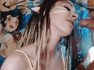 Girl elf blowjob ! Pretty girl sucking cock ! Cum in girlfriend's mouth ! Oral sex ! Tall girl