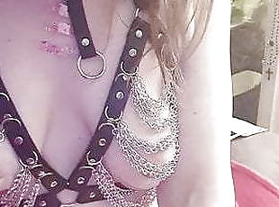 Beating tits wearing chains