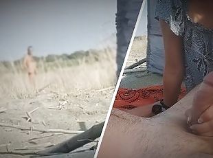 masturbation, en-plein-air, public, amateur, ejaculation-sur-le-corps, cam, plage, voyeur, petite-amie, femme-habillée-mec-nu