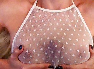 Hard POV titfuck with bra net and cum between my boobs - Amateur titjob