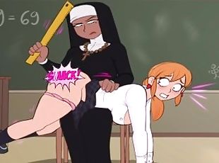 Confession booth! Animated Big Booty Nun Spanks School Girl front of Class