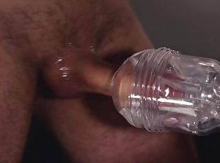 Pale boy edges and fucks brand new fleshlight with thick cock for the first time