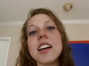 POV teen slut masturbates then sucks on dick