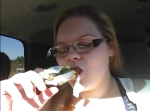 Fat ass bitch eats a candy bar