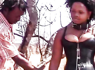 African MILF outdoor BDSM hardcore tied up whipping punishme