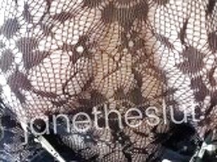 Submissive Pain Slut Tugs on Nipple Clamps