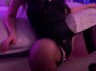 Fucked her standing in a body corset with garters and black nylon stockings after a juicy blowjob