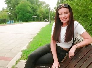 Risky blowjob in the park with cum in the mouth