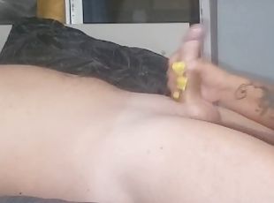 Taboo handjob with oil provoked leg cramps in stepson during orgasm