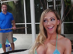 Pool boy daydreams about fucking the busty houswife Destiny Dixon poolside