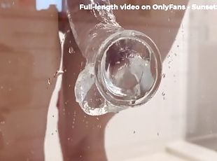 Bouncing on my new 9 inch clear dildo stuck to the shower door - solo female ???? SunsetSardonian