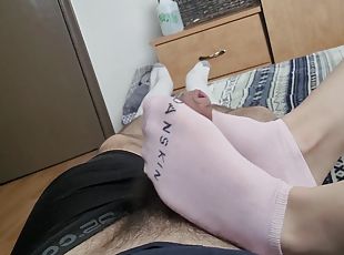 Footjob With Socks Leads To Huge Cumshot On Feet