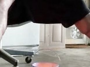 Big black dick jerking off with the garage open. Cumshot