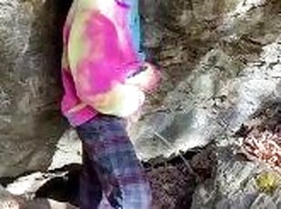 Transgirl Pissing in a Cave