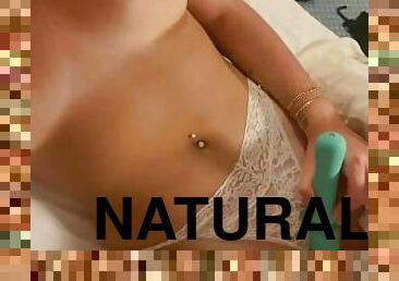 Tanned natural pierced tits and a white lace thong… your dream come true!