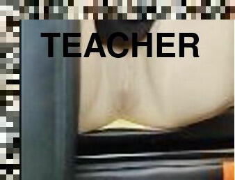 Teacher's pissing through pantyhose in the classroom during class