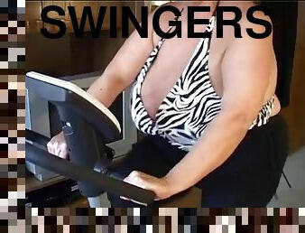 Nice tits BBw swinging on an exercise bike