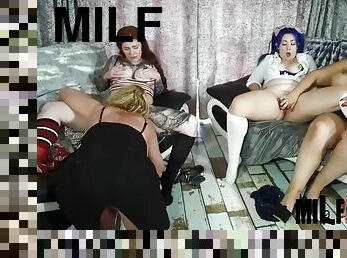 lesbienne, milf, ados, quatuor