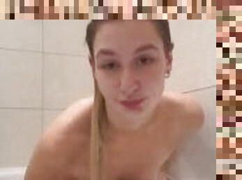 BEAUTIFUL BRITISH BLONDE LOVES YOU WATCHING HER MASTURBATE IN SHOWER!  FULL vid on my OF