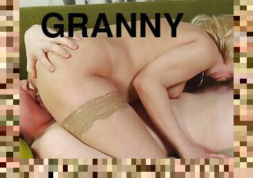 Blonde granny teases the camera fucked before