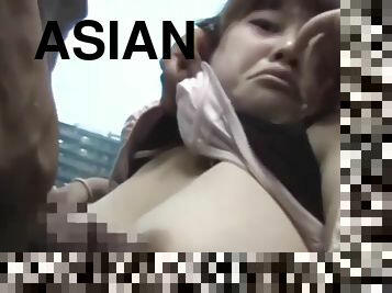 asiatique, gros-nichons, public, ados, japonais, mignonne, ados-asiatique