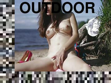 Petite brunette hot erotic outdoor solo