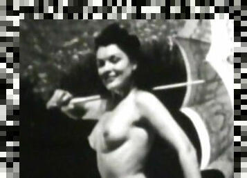 Milf posing nude in vintage scene