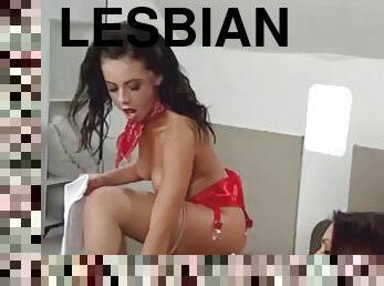 lesbisk, massasje, uniform