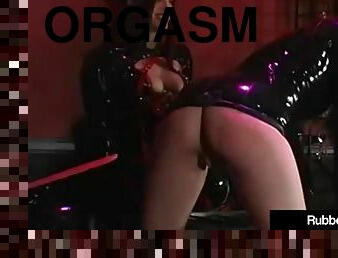 orgasme, lesbisk, trekant, ludder, latex, spanking, sybian