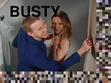 Danny D fucks busty blonde Jess Scotland behind the curtain