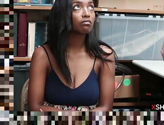 Busty ebony teen suspected and fucked by a mall cop