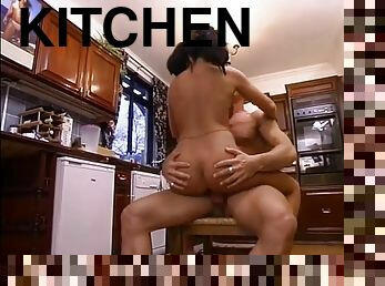 Cute euro chick rides a dick in the kitchen