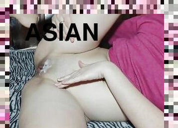 asiatique, clito, chatte-pussy, femme, amateur, milf, maison, couple, doigtage, ejaculation