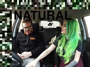 Madison shows her natural blowjob skills during a driving lesson