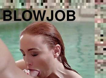 Redhead diva eva berger fucks passionately in swimming pool