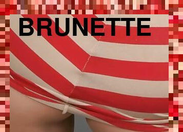 Brunette in striped dress