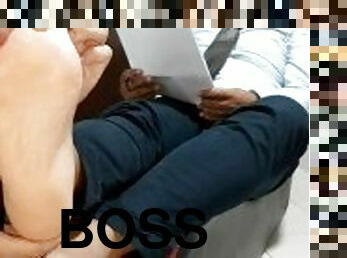 The Boss Jerks Off & Gets His Shoes, Socks and Feet Worshiped