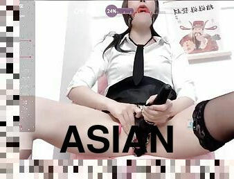 asiático, masturbação, mijando, esguincho