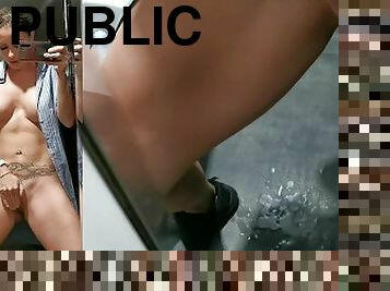 gros-nichons, masturbation, public, chatte-pussy, giclée, milf, doigtage, toilette, seins, chatte