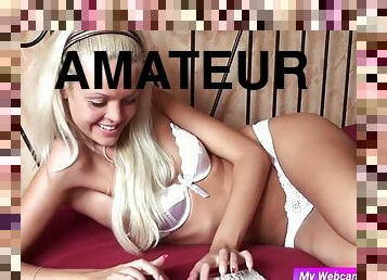 russisk, amatør, teenager, blond, webcam, bikini, realitet, drillende