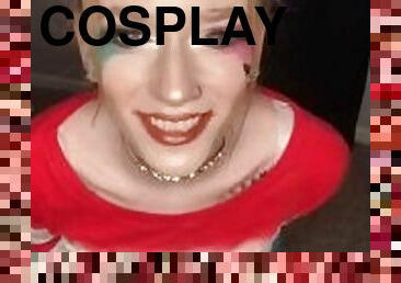 Harley Quinn cosplay solo dildo ride