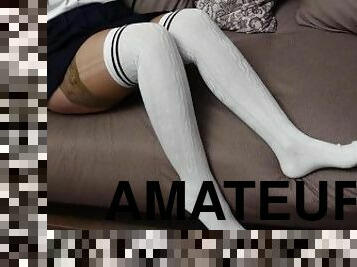 strømpebukse, russisk, skolejente, amatør, føtter, strømper-stockings, høyskole, fetisj, nylon