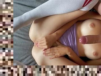 MASTURBATING with girlfriend in high knee socks. 3 Fingering Orgasm