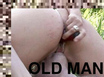 Very old man licking and toying teen girl pussy