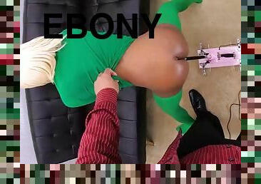 BDSM ebony stepdaughter pussy fucked by machine and spanked