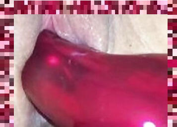 Pawg wife creams on big 11in dildo