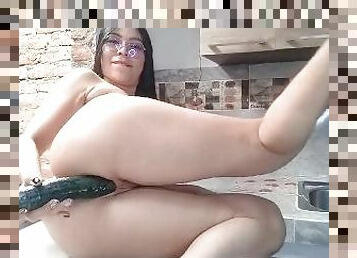 asia, payudara-besar, mastubasi, orgasme, muncrat, amatir, mainan, dapur, teransang, manis