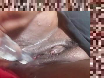 masturbação, cona-pussy, esguincho, amador, ébona, mulher-madura, brinquedo, preto, bbw, dildo