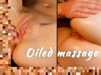 My pussy is glistening from the oil massage