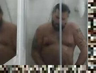 Italian-American Dad Bod Paints Shower Glass With Thick Cum